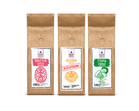 Bean coffee set - Brazil, Ethiopia, Colombia decaf - 3x250 g 