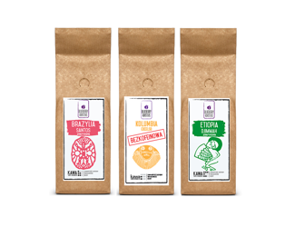 Zestaw kaw ziarnistych - Brazylia Etiopia Kolumbia bezkofeinowa - 3 × 250 g